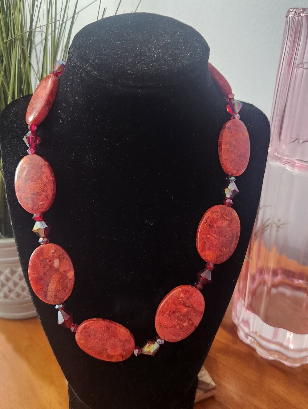 Large Stone With Gkass Beads